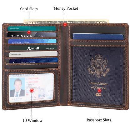 Polare Luxury RFID Blocking Leather Passport Holder Travel Wallet For Men and Women (Dark Brown with AirTag Slot)