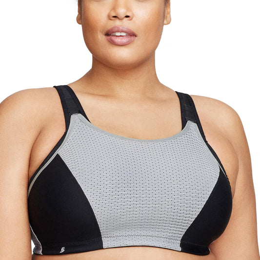 Full Figure Plus Size Custom Control Sports Bra Wirefree #1166 Black/Grey 34F