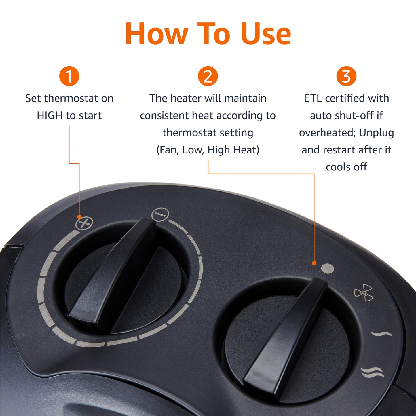 Amazon Basics Ceramic Space Heater, Portable Indoor Heating Solution, With Overheat and Tip-Over Protection, Thermostat, Non-Oscillating, 1500W, 7.52"D x 6.34"W x 9.45"H, Black