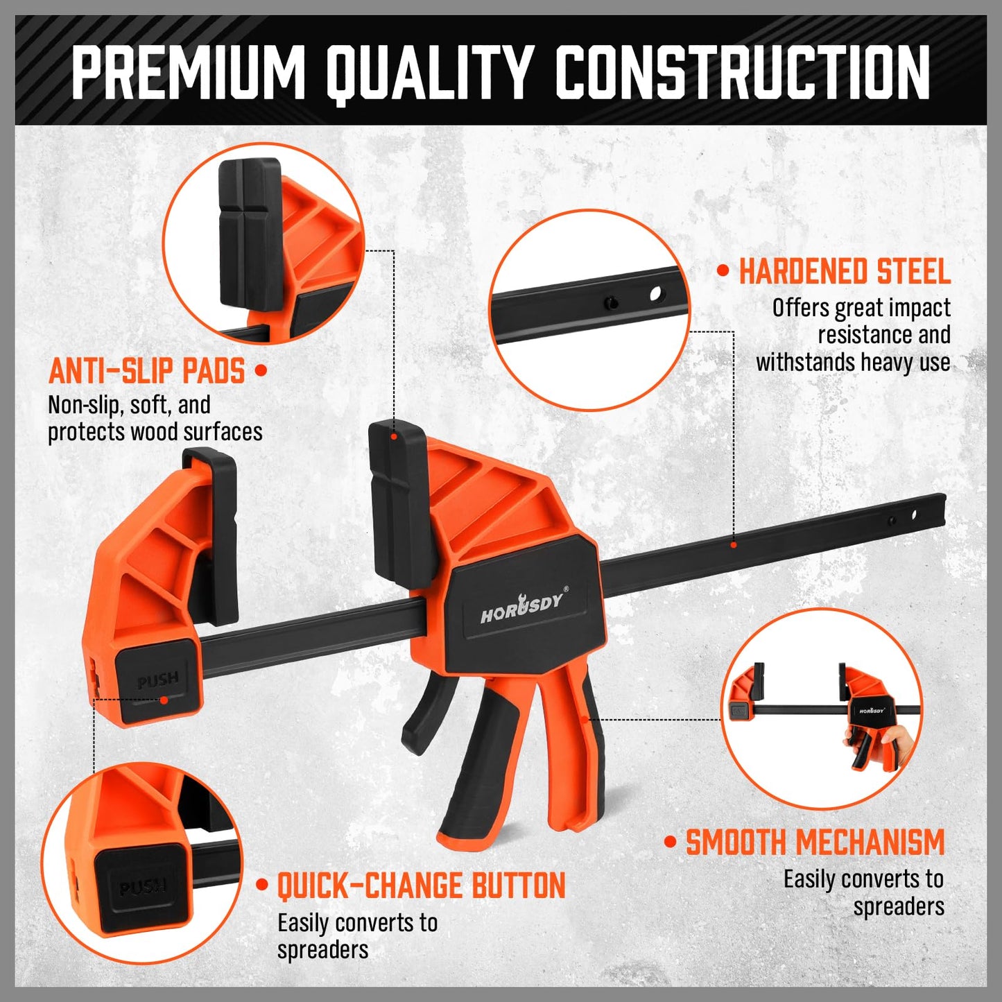 HORUDSY 3-Pack 12-Inch Bar Clamps Set with Leveling Block Clamps, Heavy Duty 350LBS Load, One-Handed Quick Grip Woodworking Clamps, Expandable Spreader with Connector