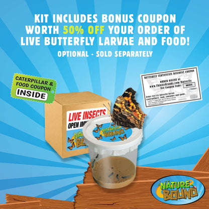 Nature Bound Butterfly Growing Kit - Live Caterpillar to Butterfly Project for Kids - Includes Voucher for Caterpillars, Green Pop-Up Enclosure, and STEM Learning Guide