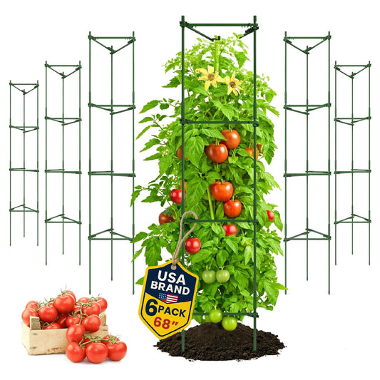 68" Tomato Cage - Trellis Stakes and Plant Support Structures for Vegetables and Climbing Plants - Tall Tomato Cages for Garden, Pots, Raised Garden Bed Outdoor (6 Pack - Extra Tall)