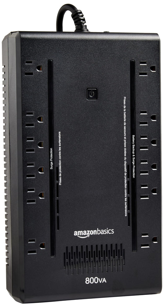 Amazon Basics UPS Battery Backup & Surge Protector 800VA/450W, 12 Outlets, Standby Uninterruptible Power Supply, for Power Outage Protection, Compact, Black