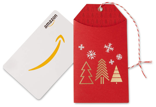 Amazon.com Gift Card in a Red Holiday Gift Tag