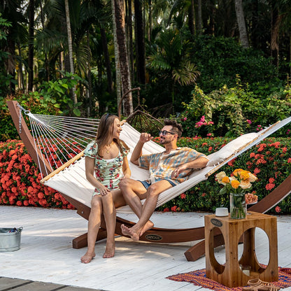 Lazy Daze Hammocks 12 FT Double Quilted Fabric Hammock with Spreader Bars and Detachable Pillow, 2 Person Hammock for Outdoor Patio Backyard Poolside, 450 LBS Weight Capacity, Natural