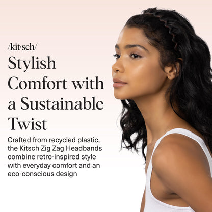 Kitsch Zig Zag Headbands for Women Non Slip – Fashion Accessories for Slicked Back Styles - Comfortable Comb Headband with Teeth - Recycled Plastic Tortoise & Black Headband - 2 pcs