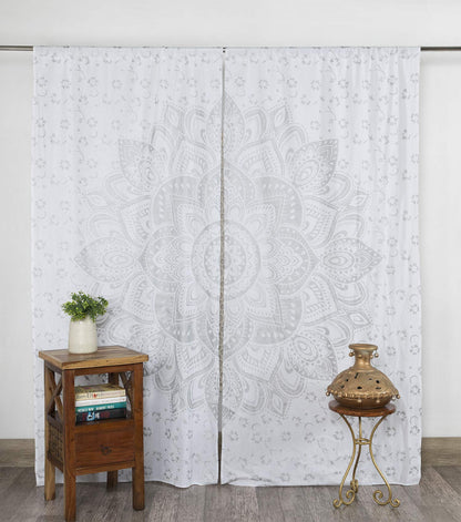 Popular Handicrafts Printed Curtains for Living Room Set of 2 Indian Hippie Bohemian Beautiful Ombre Color Mandala Curtain for Bedroom Panels White Valance 83 x 38 Inches