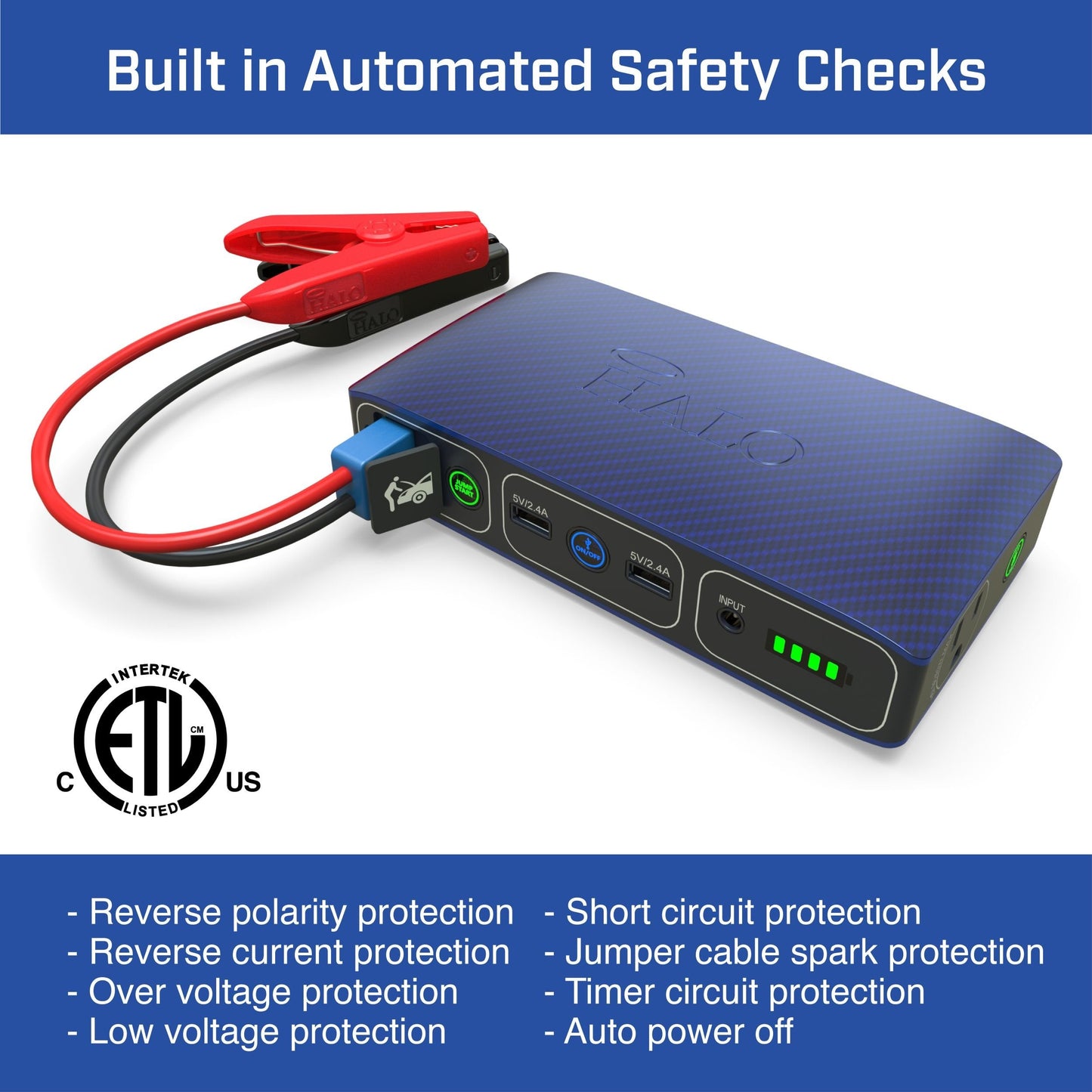 HALO Bolt 58830 ACDC Portable Car Battery Jump Starter | 58.8Wh USB Power Bank with AC Outlet, Emergency Floodlight & Charger, Jumps Cars SUVs & Trucks, Powers Phones & Laptops, TSA Approved — Gray