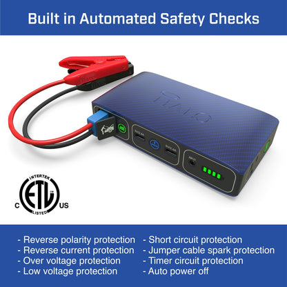 HALO Bolt 58830 ACDC Portable Car Battery Jump Starter | 58.8Wh USB Power Bank with AC Outlet, Emergency Floodlight & Charger, Jumps Cars SUVs & Trucks, Powers Phones & Laptops, TSA Approved — Gray