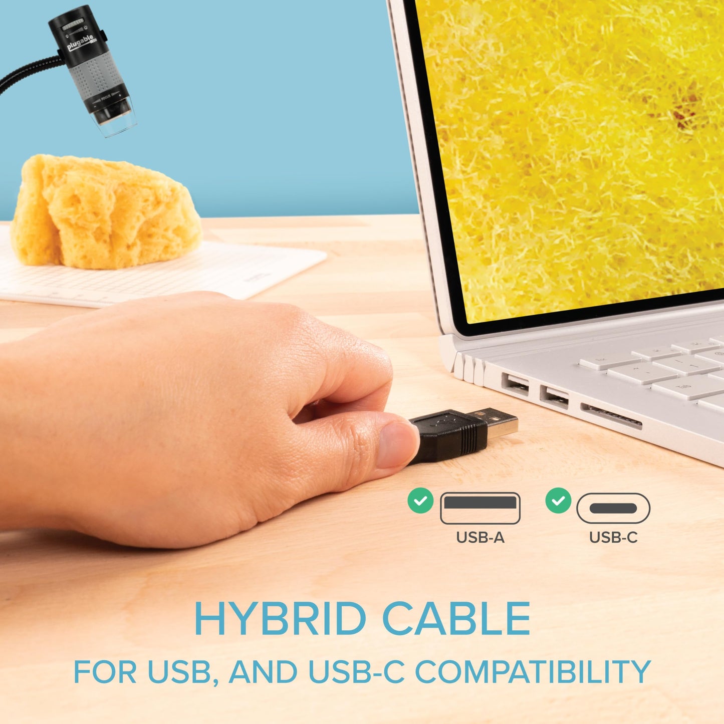 Plugable USB Digital Microscope 250x, 2MP Micro Camera with Flexible Arm Stand - Handheld USB & USB-C Microscope for Adults & Kids, Windows, Mac, ChromeOS, Linux, Android, iPad Compatible