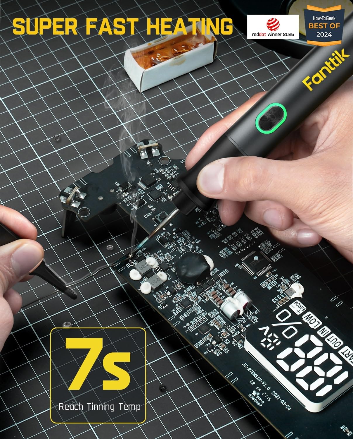 Fanttik T1 Max Soldering Iron Kit, Cordless Soldering Iron, 7 Seconds Fast Heating(390°F-840℉), Auto Sleep, 4 Precision Soldering Tips(C210), 360° Swivel Stand, Soldering Iron for Precision Repair