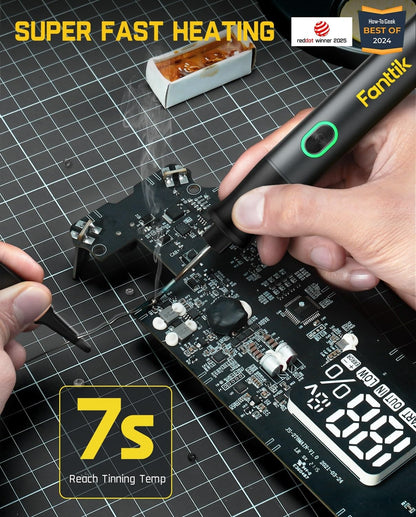 Fanttik T1 Max Soldering Iron Kit, Cordless Soldering Iron, 7 Seconds Fast Heating(390°F-840℉), Auto Sleep, 4 Precision Soldering Tips(C210), 360° Swivel Stand, Soldering Iron for Precision Repair