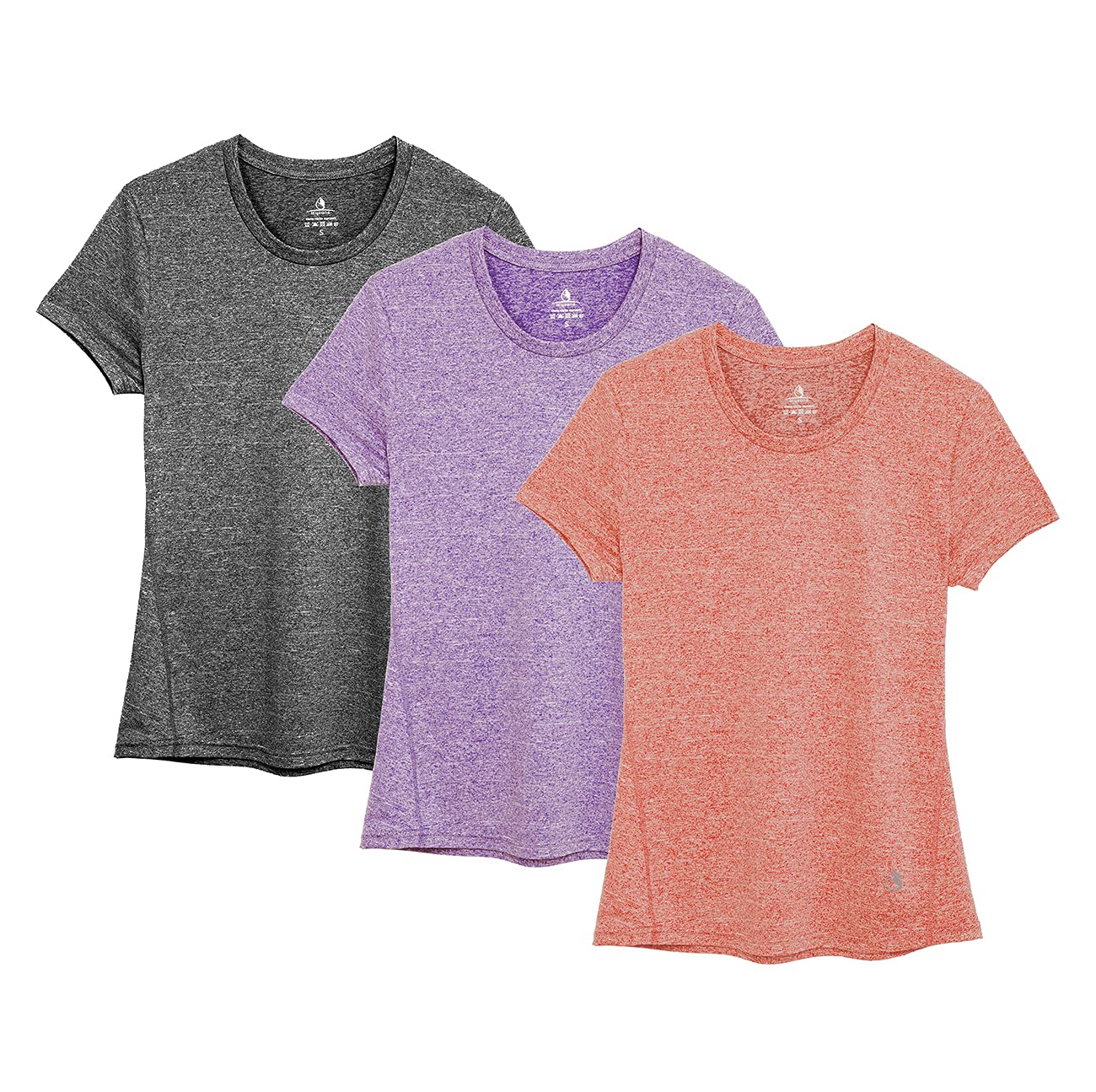 icyzone Workout Running Tshirts for Women - Fitness Athletic Yoga Tops Exercise Gym Shirts (Pack of 3) (XXL, Charcoal/Lavender/Peach)