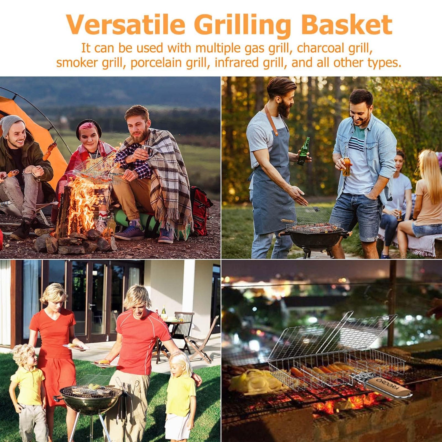 ORDORA Grill Basket, Fish Grill Basket, Rustproof Stainless Steel BBQ Grilling Basket for Meat,Steak etc, Grill Accessories,Grilling Gifts for Men Dad