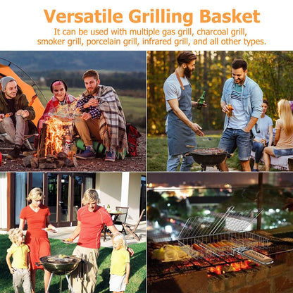 ORDORA Grill Basket, Fish Grill Basket, Rustproof Stainless Steel BBQ Grilling Basket for Meat,Steak etc, Grill Accessories,Grilling Gifts for Men Dad