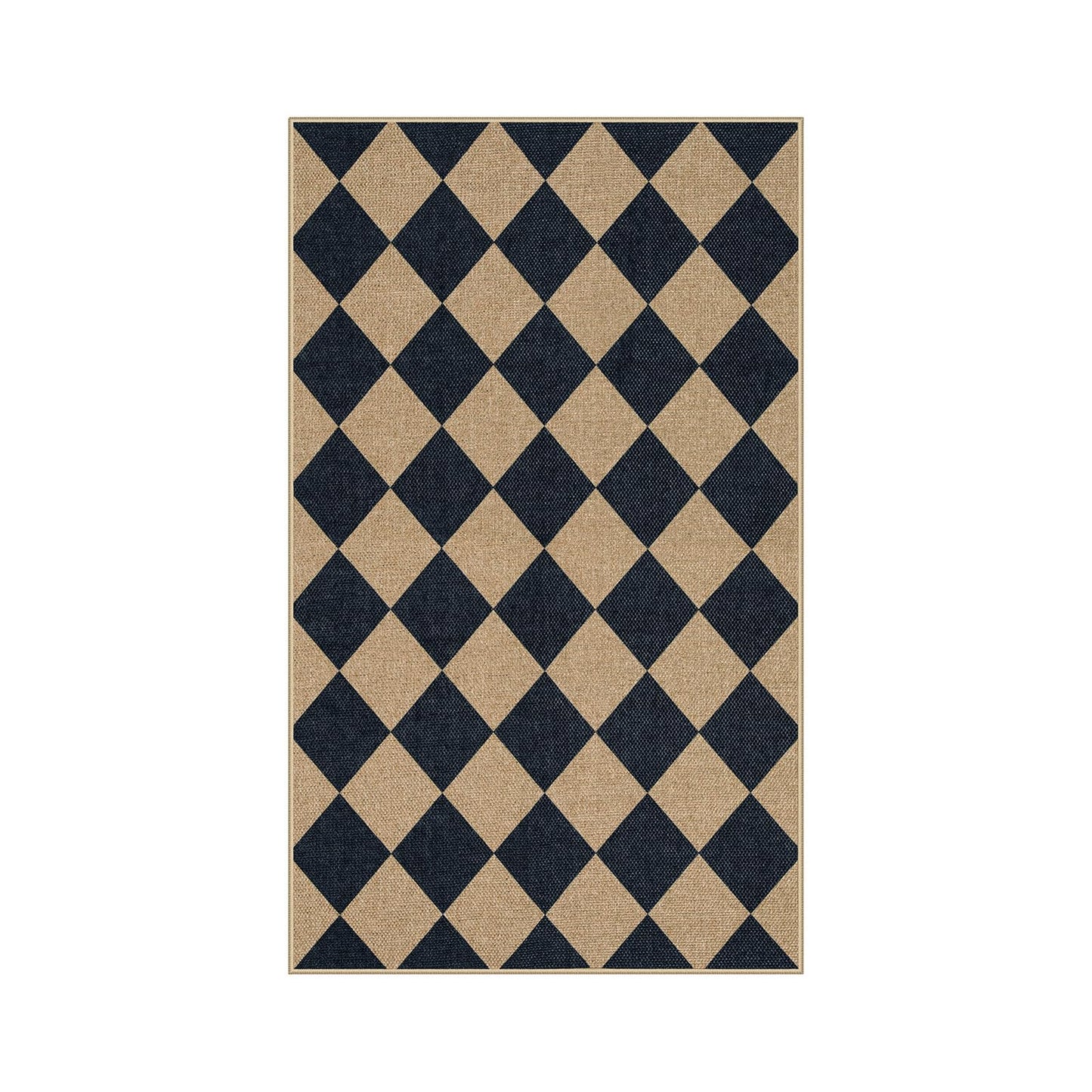 Lahome Checkered Easy Jute 3x5 Outdoor Patio Rug, Washable Rugs for Entryway Diamond Indoor Outdoor Living Room Carpet, Farmhouse Neutral Non Slip Black Door Carpet for Backyard Bedroom