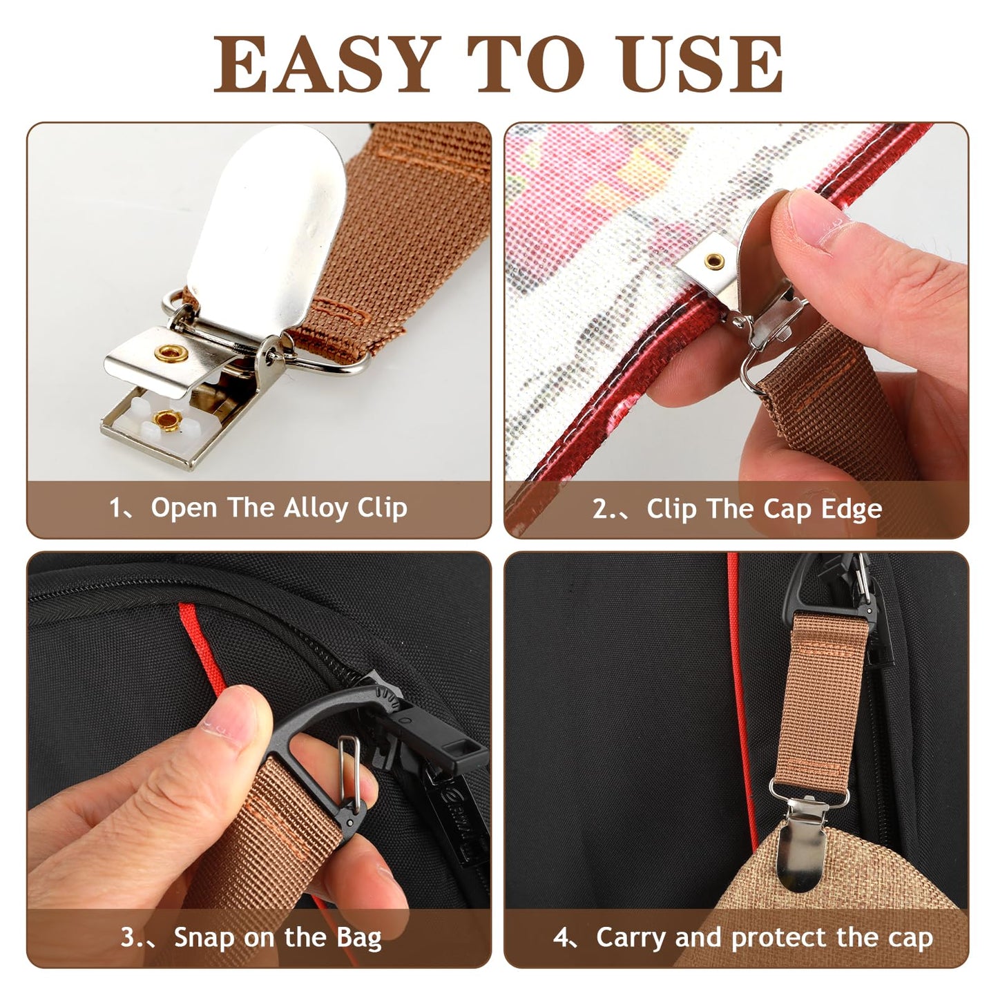 Mabor 4Pcs Travel Hat Clip Elastic Hat Holder for Purse Hands-Free Bag Accessory for Traveling Bags Backpacks Purses Luggage Outdoor Travel Accessory
