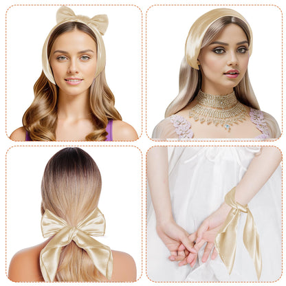 Pistha Chiffon Scarf Square Ribbon Neck Scarf Satin Scarf Handkerchief for Halloween Retro Women Girls Costume Accessory (Champagne, 23.6 * 23.6 inch)