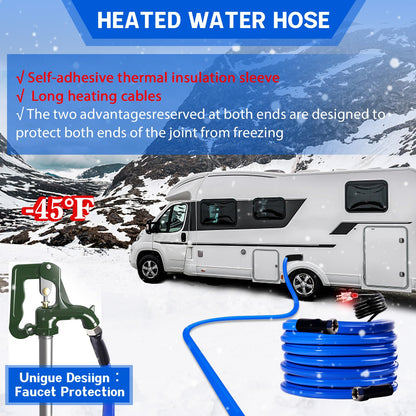 REHOSEUP 30FT,15FT, Heated Water Hose for RV,-45 ℉ Antifreeze Heated Drinking Garden Water Hose，Electrically Heated Garden Hoses, Rv Accessories，Rv，Rv Water Hose,Auto Accessory （30FT）