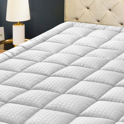 HYLEORY Queen Mattress Pad Quilted Fitted Mattress Protector Cooling Pillow Top Mattress Cover Breathable Fluffy Soft Mattress Topper with 8-21" Deep Pocket