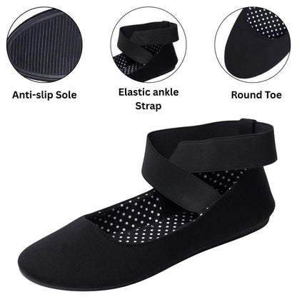 Alpine Swiss Peony Ballet Flats Shoes for Women | Elastic Ankle Strap Flats | Round Closed-Toe Shoes | Slip On Loafers | Padded for Comfort BLK 11
