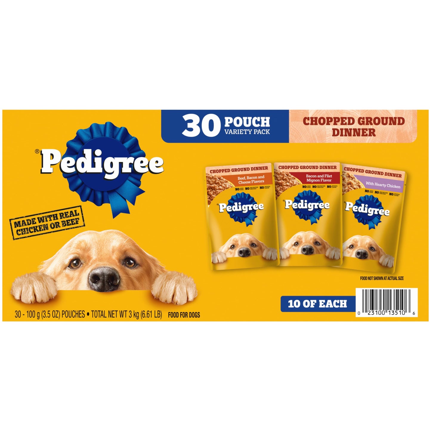 Pedigree Chopped Ground Dinner Adult Soft Wet Dog Food 30-Count Variety Pack, 3.5 oz Pouches