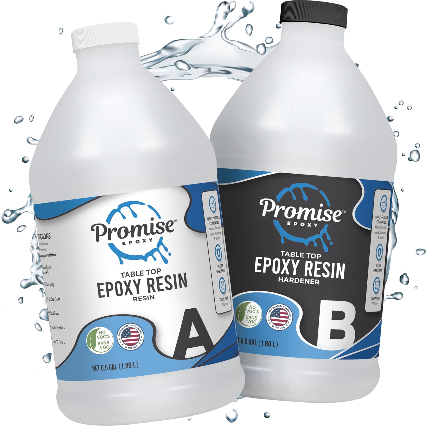 Promise Epoxy Epoxy Resin Kit 1 Gal-Crystal Clear, UV Resistant, Self Leveling, Food Safe for Table Top, Arts & Crafts, Wood Casting, Jewelry Making, Use with Mica Powder, Silicone Molds, Alcohol Ink