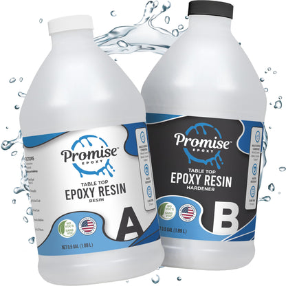 Promise Epoxy Epoxy Resin Kit 1 Gal-Crystal Clear, UV Resistant, Self Leveling, Food Safe for Table Top, Arts & Crafts, Wood Casting, Jewelry Making, Use with Mica Powder, Silicone Molds, Alcohol Ink