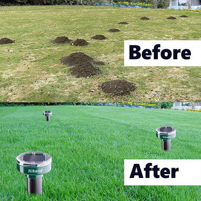Gopher Repellent Ultrasonic Solar Powered - Mole Repellent Stakes Outdoor Pet Safe - Groundhog Repeller Snake Rodent Gopher Spikes Chaser - Sonic Mole Deterrent Devices (2)