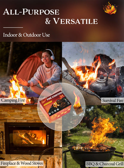 Nvkrvks Fire Starter, Easy-Burning Fire Starter Squares for Wood Stoves, Campfires, Grill Pit and Fireplace, Natural & Waterproof BBQ Fire Starters, 64 Mini Square