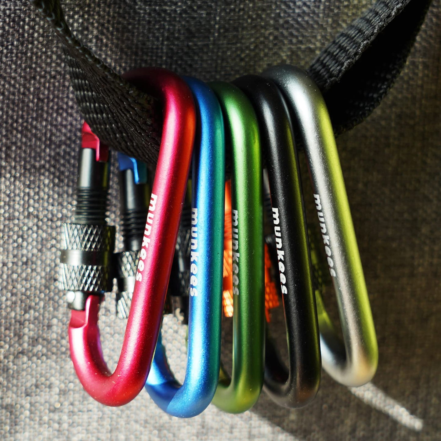 munkees Small Carabiner Clip Keychain 2 Pack, Mini Caribeener 2 inch to 3" for Keys Aluminum Alloy Biner Lightweights for Bottle Buckle, Backpack Hook (Small, Green with Lock)