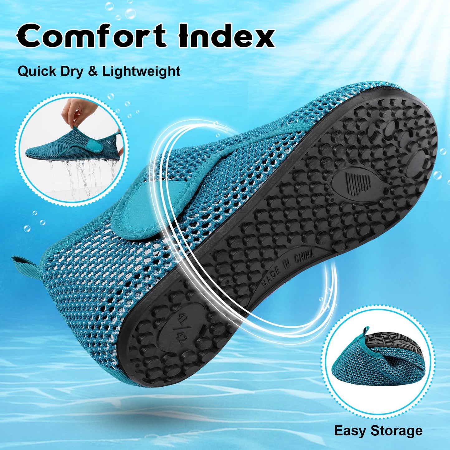 Men's & Women's Unisex Quick Dry Summer Beach Pool Swim Shoes - Barefoot Aqua Slip On Yoga Shoes - Size