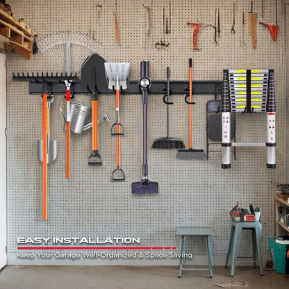 64" Heavy Duty Garage Storage Tool Organizer Wall Mount - Tool Rack with Adjustable Hooks, Anti-Rust, 300lbs Capacity - Easy Installation (4 Racks, 10 Hooks, 3 Straps)