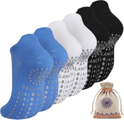 Grip Pilates Socks Ankle for Women, Yoga Non Slip Socks for Barre Workout Gym Hospital Sticky Slipper Socks 3 Pairs