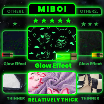 MIBOI Pig Gifts for Girls Glow in The Dark Pig Blanket for Kids Cute Pink Toy Animal Blanket Decor Birthday Christmas