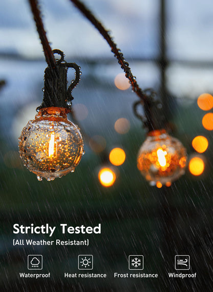 Outdoor String Lights 25 Feet G40 LED Patio Lights, Plug-in, 13 Plastic Edison Bulbs(1 Spare), Waterproof Connectable Hanging Light for Backyard Porch Balcony Party Decor, E12 Base, Black