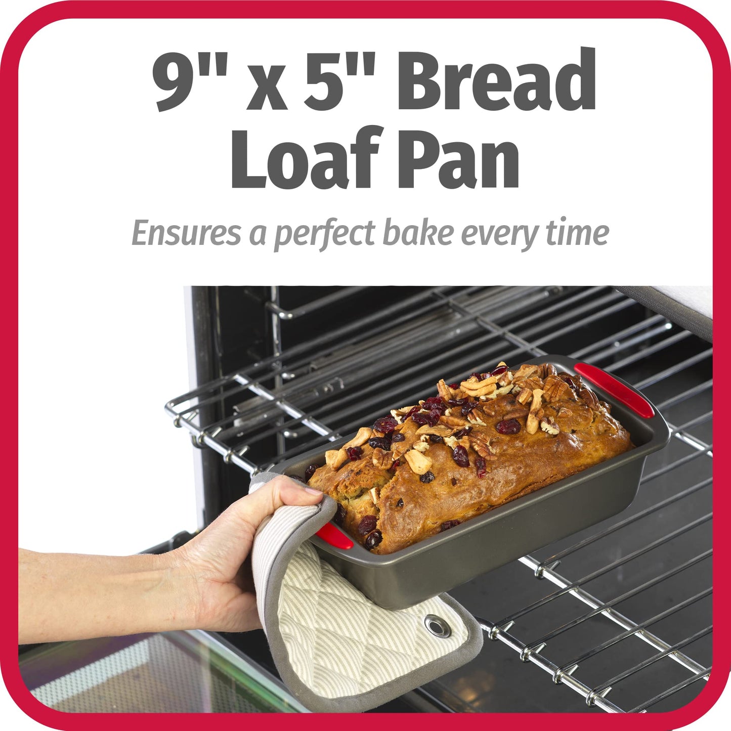 GoodCook MegaGrip 9" x 5" Nonstick Steel Bread Loaf Pan with Silicone Grip Handles, Gray