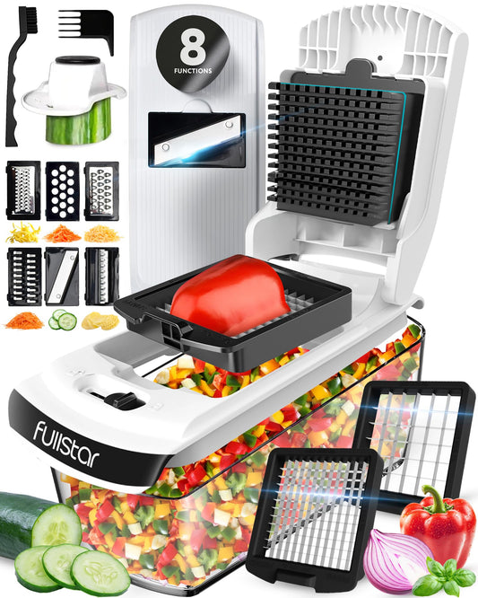Fullstar Vegetable Chopper & Mandoline Slicer for Kitchen - Food Chopper with Container, Cheese Grater, Home Essentials & Kitchen Gadgets (All in 1, White)