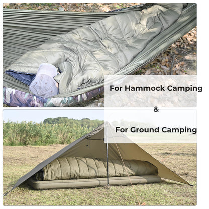 onewind Camping Sleeping Bag for Adults, Wearable Hammock Sleeping Bag Ultralight Backpacking Quilt with Draft Collar and Footbox, Lightweight Portable Camping Quilt Poncho, 78"*54", OD Green