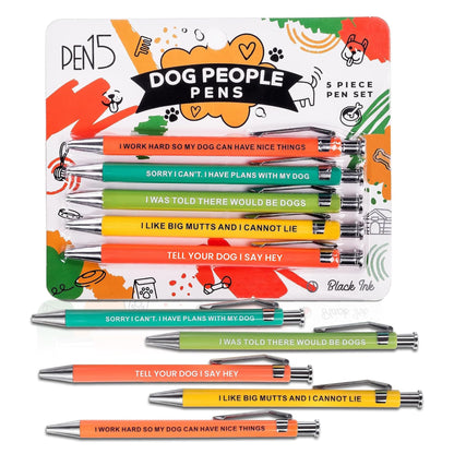 MilkToast Brands Funny Dog People Pens - Black Ballpoint Gag Gift Set for Dog Parents, Vet Techs, Pet Owners, and Coworkers
