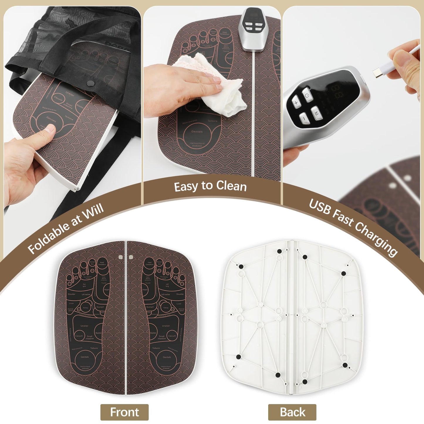 Foot Massager Mat for Neuropathy,EMS Foot Massager for Circulation and Pain Relief, Foldable Feet and Calves Massage Machine with 8 Modes and 32 Intensity Levels for Muscle Relaxation