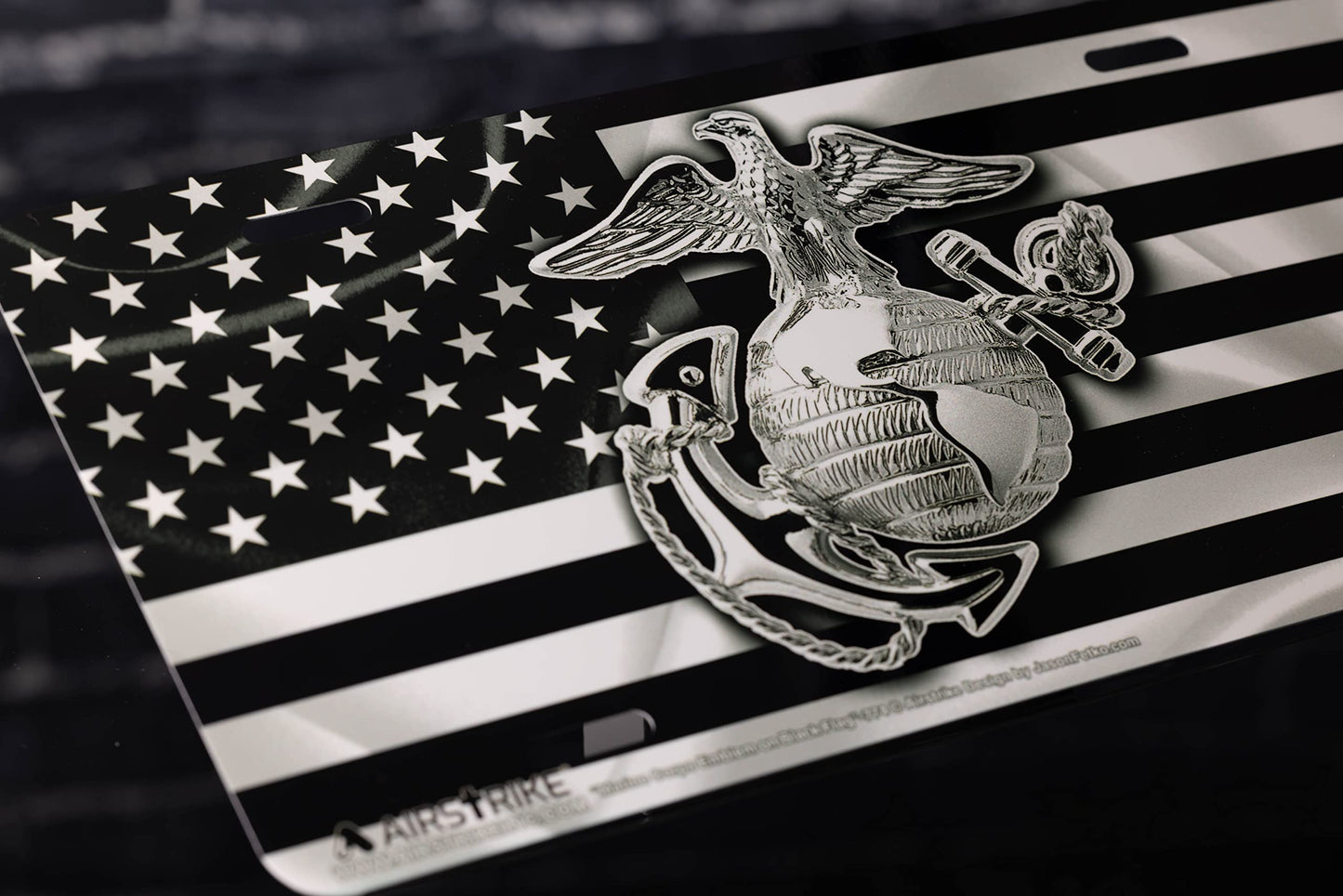 Marine Corps License Plate, USMC License Plate, Marine License Plate, USMC License Plates for Front of Car, USMC Black Flag License Plate, USMC Plate, Made in USA by Airstrike (Made of Metal)-774