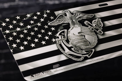Marine Corps License Plate, USMC License Plate, Marine License Plate, USMC License Plates for Front of Car, USMC Black Flag License Plate, USMC Plate, Made in USA by Airstrike (Made of Metal)-774