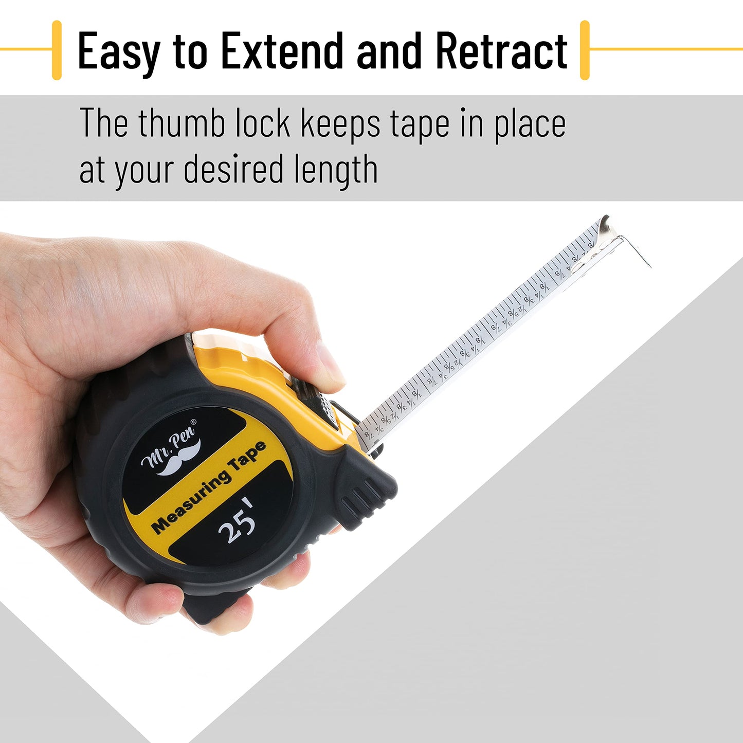 Mr. Pen 25-Foot Steel Retractable Tape Measure with Easy Read Fractions