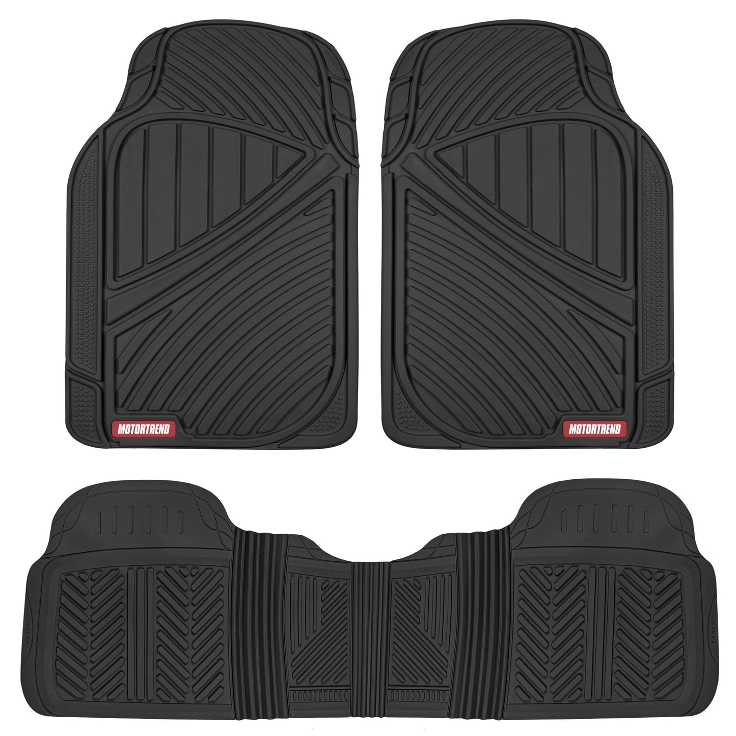 Motor Trend FlexTough Performance All Weather Rubber Car Floor Mats - 3 Piece Floor Mats Automotive Liners for Cars Truck SUV, Heavy-Duty Waterproof (Black)