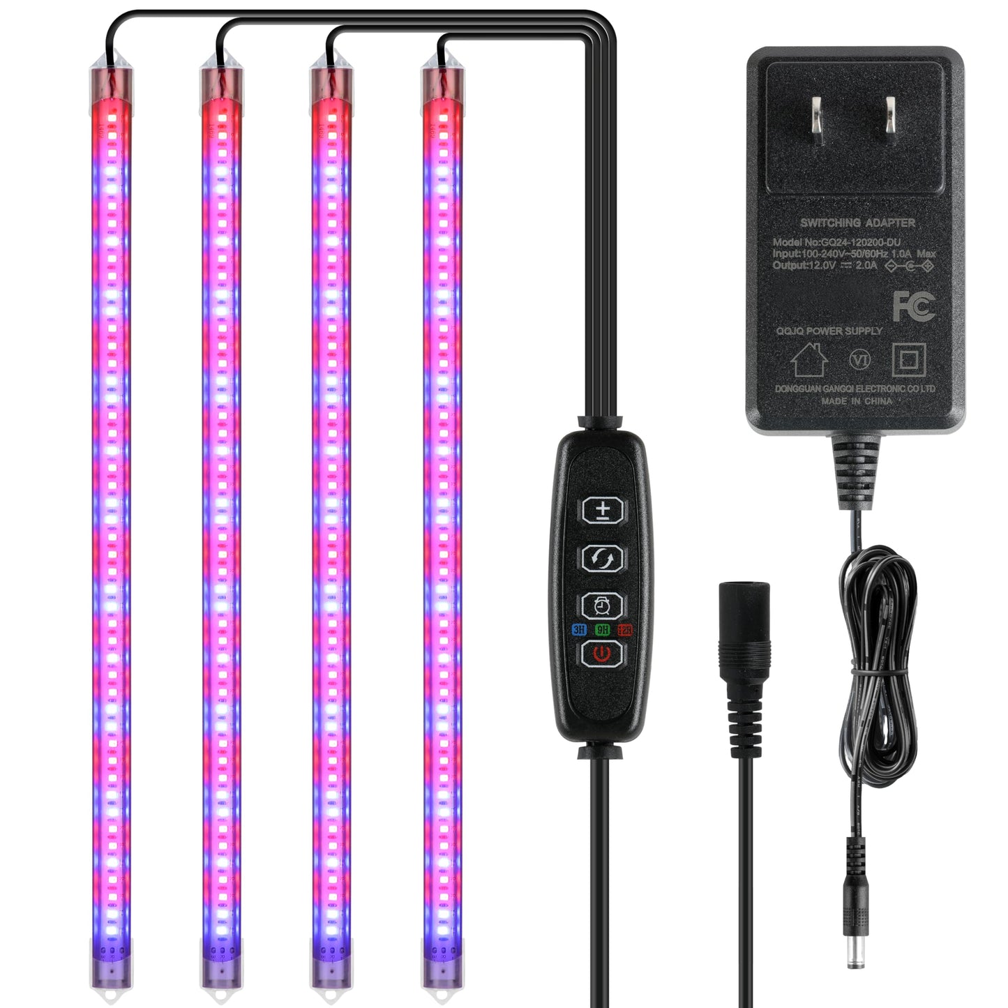 iPower LED Grow Light Strips Full Spectrum for Indoor Plants with Auto ON/Off 3/9/12H Timer, 10 Dimmable Levels 48 LEDs Per Tube, Sunlike Grow Lamp for Hydroponics Succulent, 1 Pack, Red&Blue, 4 Tubes
