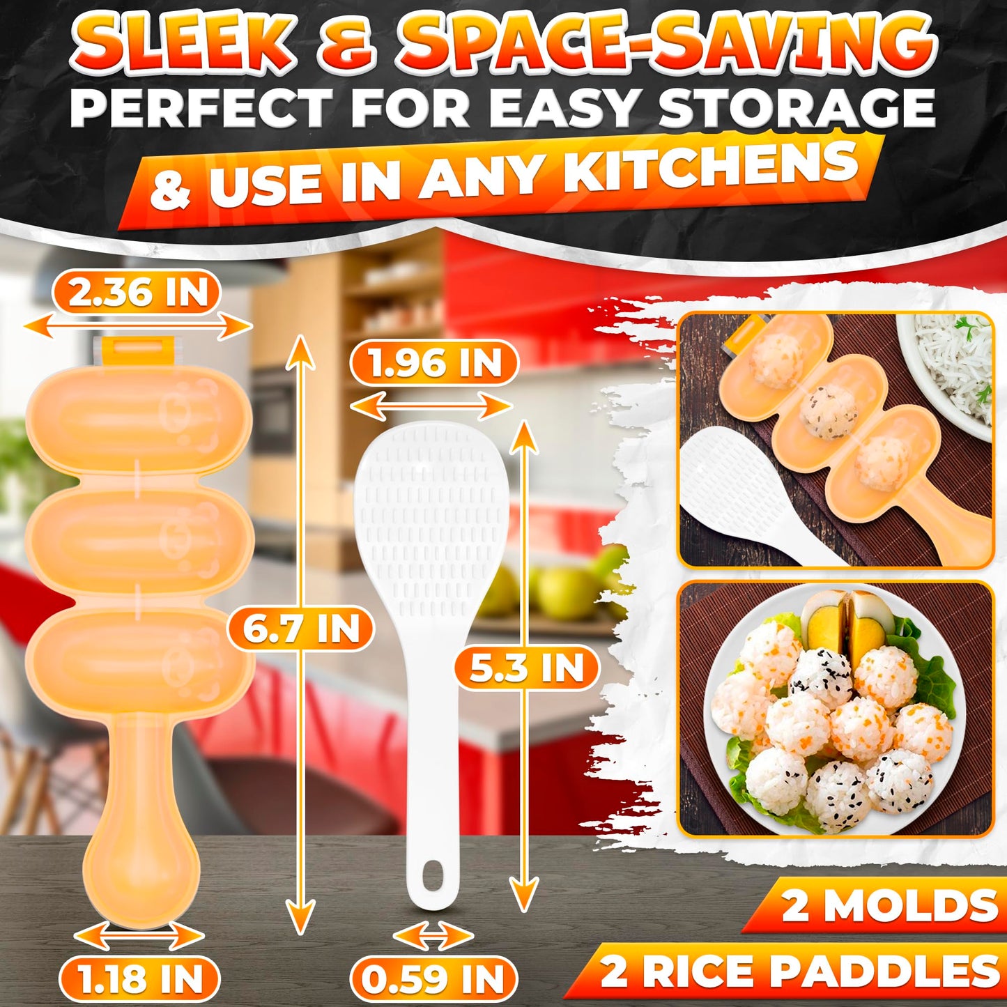 Rice Ball Mold Set (2 Pack) – Easy Rice Ball Maker, Sushi & Onigiri Maker with Paddle Spoon for Temari Sushi, Yaki-Onigiri, Omusubi – Fun Smiley Shape for Bento & Creative Meal Presentation