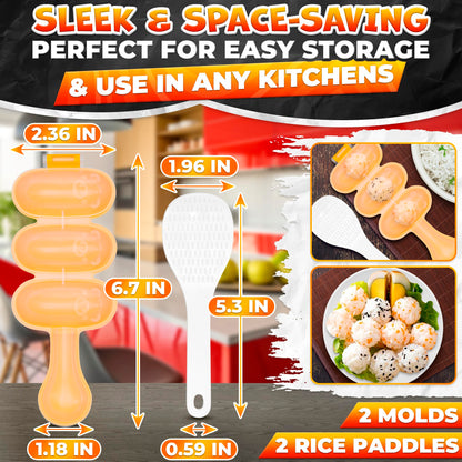 Rice Ball Mold Set (2 Pack) – Easy Rice Ball Maker, Sushi & Onigiri Maker with Paddle Spoon for Temari Sushi, Yaki-Onigiri, Omusubi – Fun Smiley Shape for Bento & Creative Meal Presentation