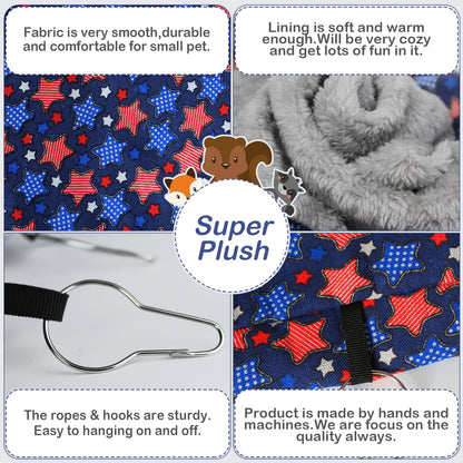 petonfun Ferret Rat Hammock Set Guinea Pig Hideout Bed,Soft Hamster Toys Hanging Tunnels and Tubes,Plush Small Animal Pet Chinchilla for Cage Accessories Hide,Play and Sleep,2 Pack,Blue Star