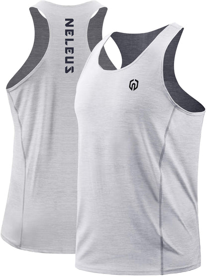 NELEUS Men's 3 Pack Running Tank Tops Dry Fit Muscle Athletic Workout Shirts,5069,Navy,Light Grey,Light Green,US L,EU XL